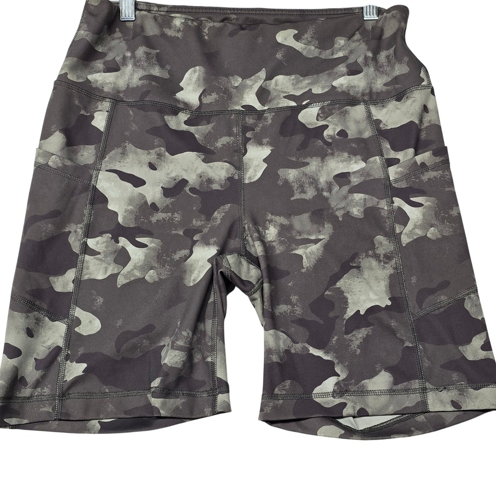 Yogalicious Lux Womens XL Camo Biker Shorts High Waist Side Pockets Grey Green